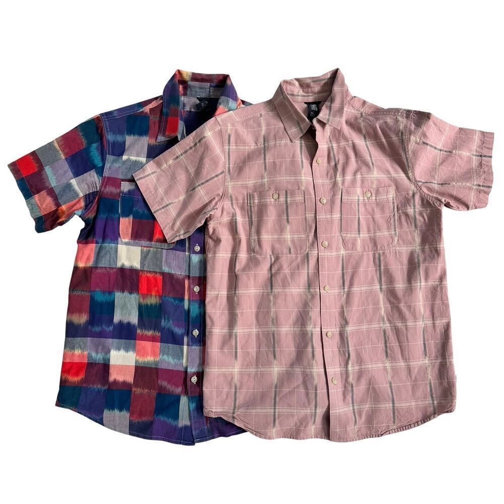 Lot of 2 Mountain Hardwear Plaid Cotton Short Sleeve Button Up Mens Shirt Medium